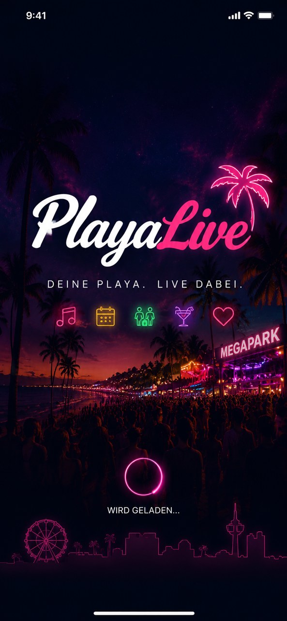 PlayaLive App Startbildschirm mit Live-Auslastung der Playa de Palma